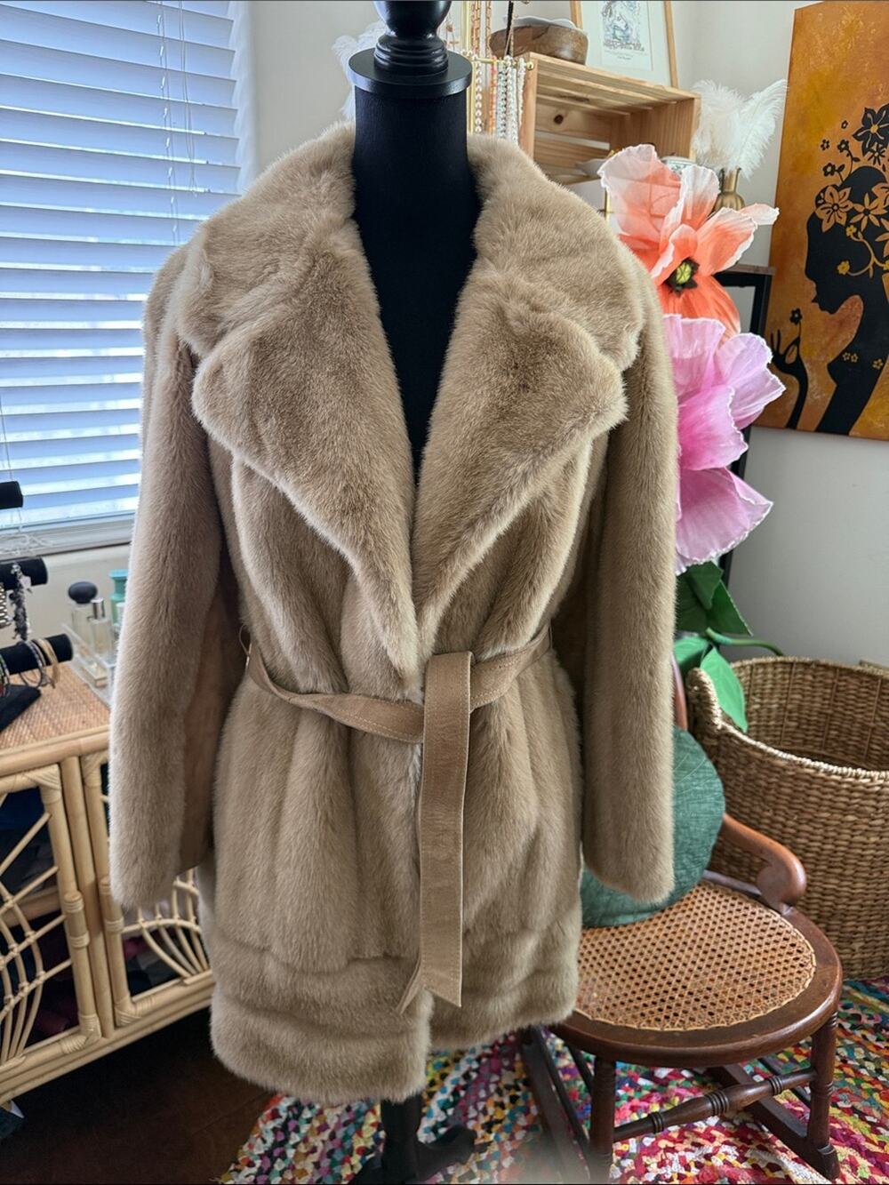 Vintage 70s/80s Lilli Ann London Leathers Tan Suede Faux Fur Boho Hippie Coat